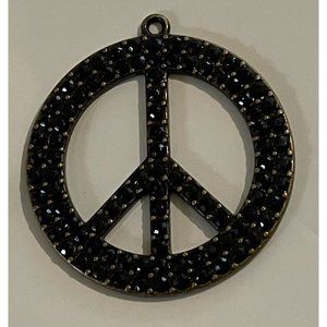 Pendant Peace Symbol Sign black Rhinestones 2” Bronze Metal